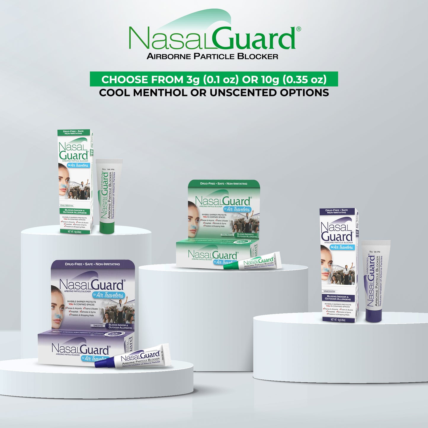 NasalGuard For Air Travelers- Allergy Relief Gel, Drug-Free, Cool Menthol, 10g Tube