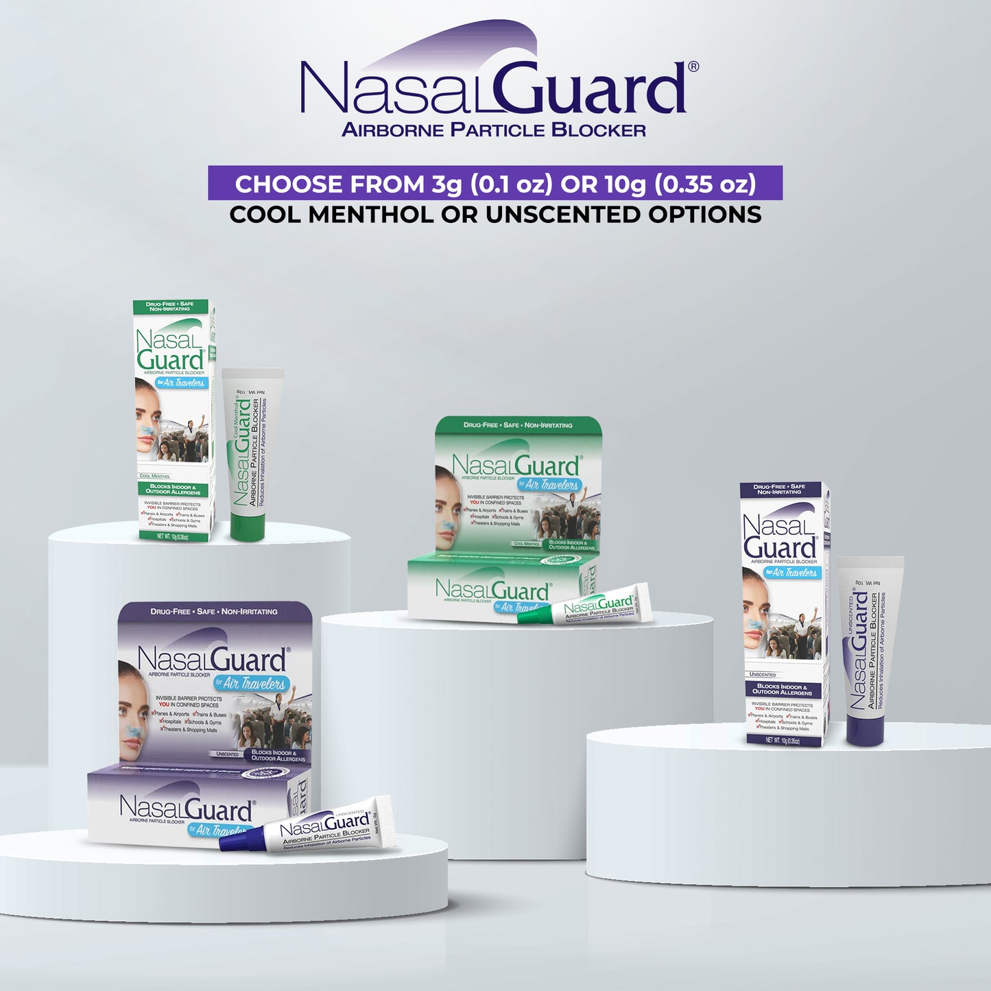 NasalGuard For Air Travelers - Allergy Relief Gel, Drug-Free, Unscented, 3g Tube