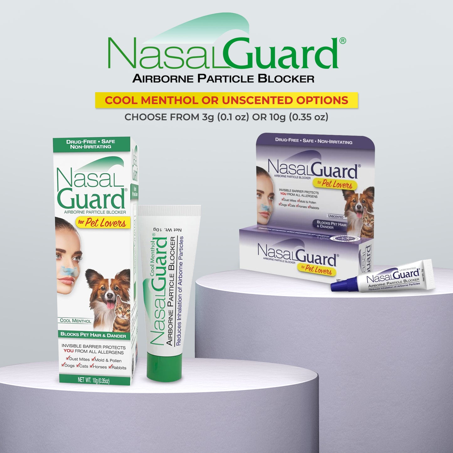 NasalGuard For Pet Lovers - Allergy Relief Gel, Drug-Free, Cool Menthol, 3g Tube