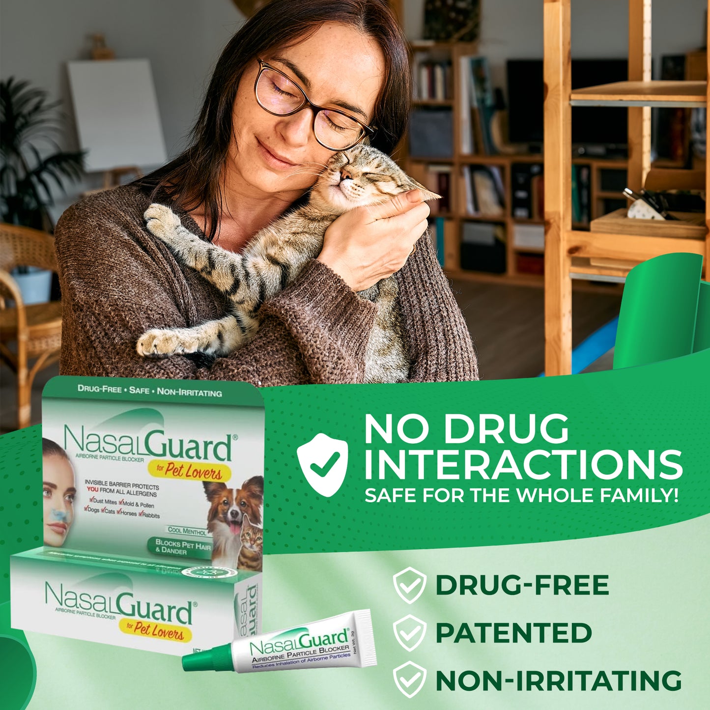 NasalGuard For Pet Lovers- Allergy Relief Gel, Drug-Free, Cool Menthol, 10g Tube