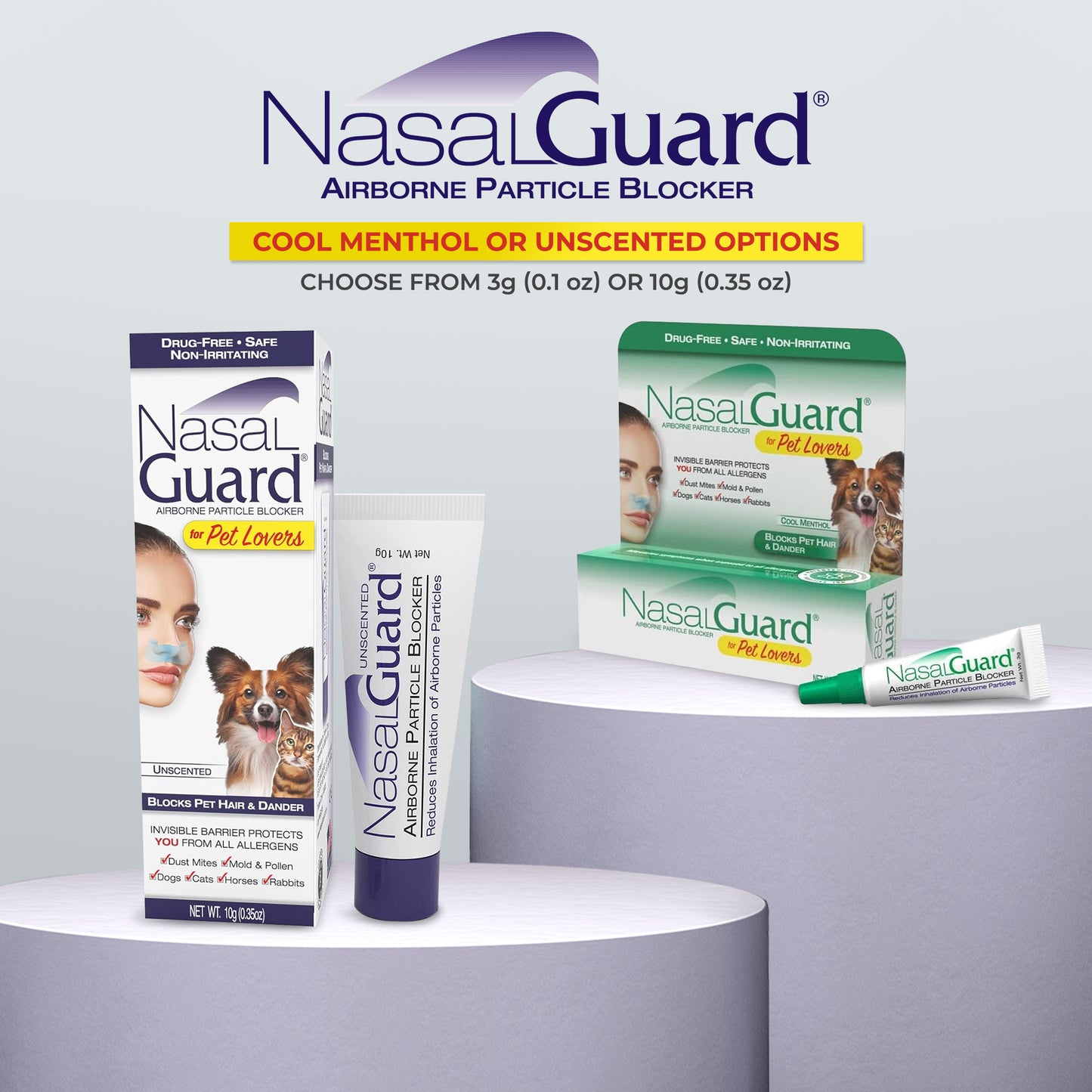 NasalGuard For Pet Lovers - Allergy Relief Gel, Drug-Free, Unscented, 3g Tube