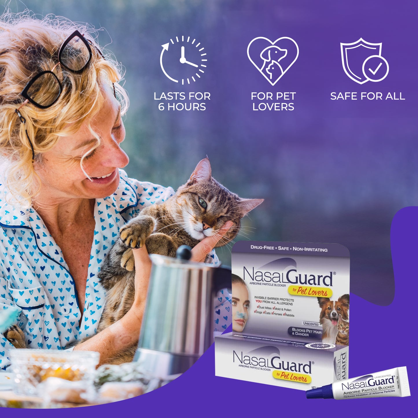 NasalGuard For Pet Lovers - Allergy Relief Gel, Drug-Free, Unscented, 3g Tube