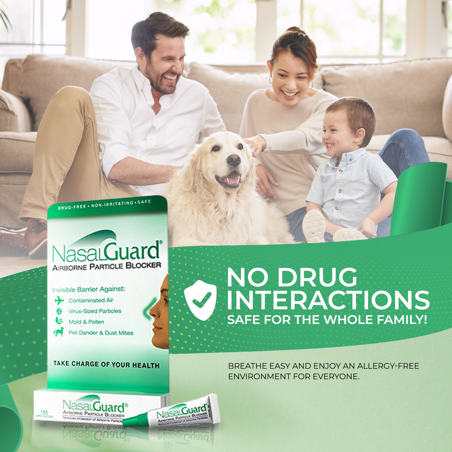 NasalGuard Allergy Relief Gel - Drug-Free, Cool Menthol, 10g Tube