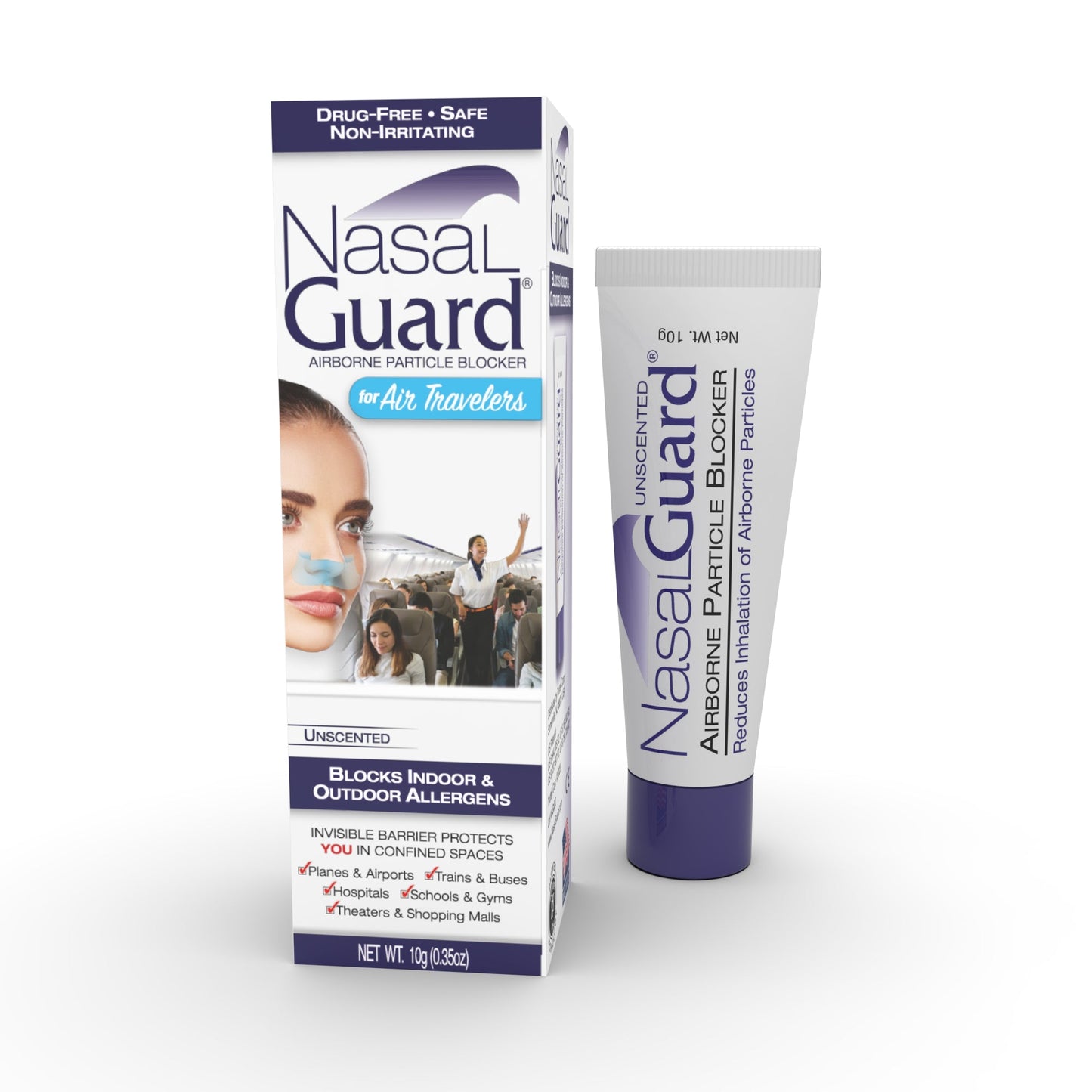 NasalGuard For Air Travelers - Allergy Relief Gel, Drug-Free, Unscented, 10g Tube