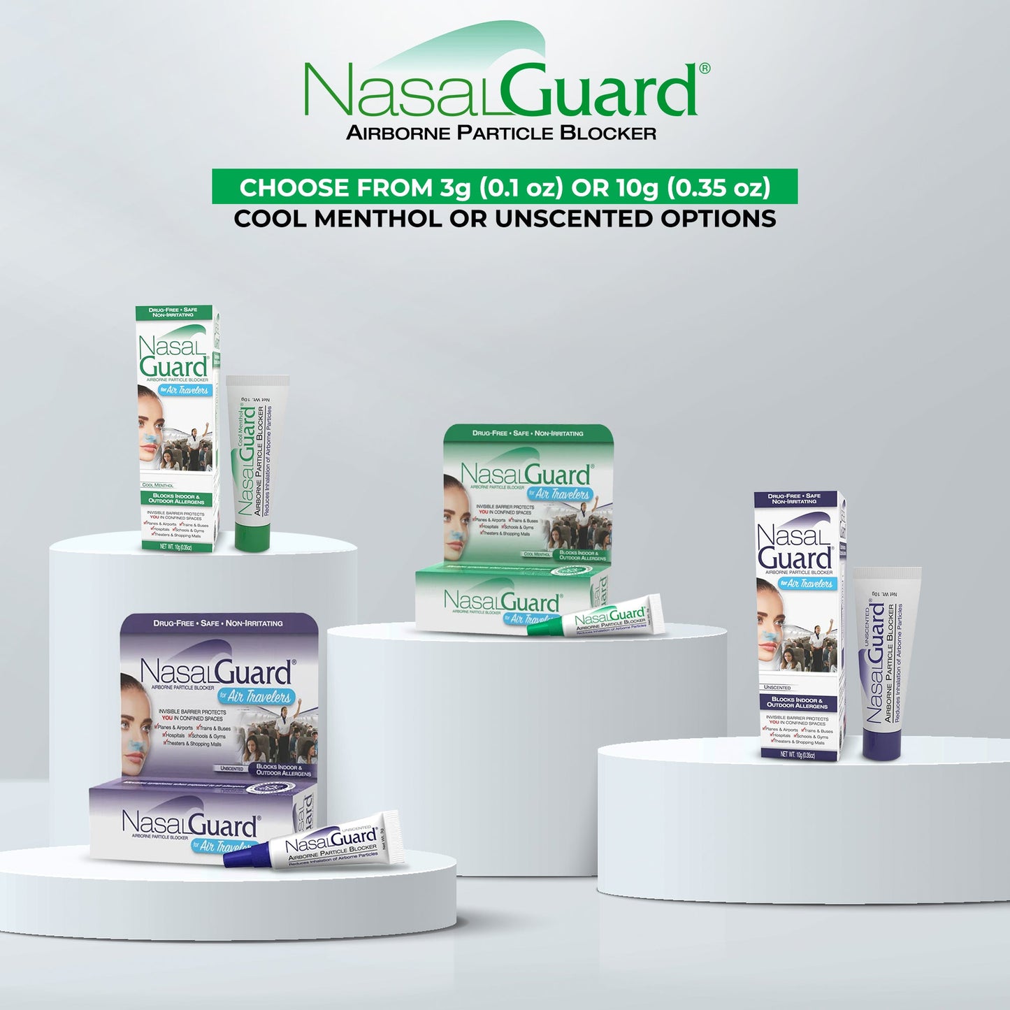 NasalGuard For Air Travelers - Airborne Particle Blocker, Cool Menthol - 10g (Pack of 6)