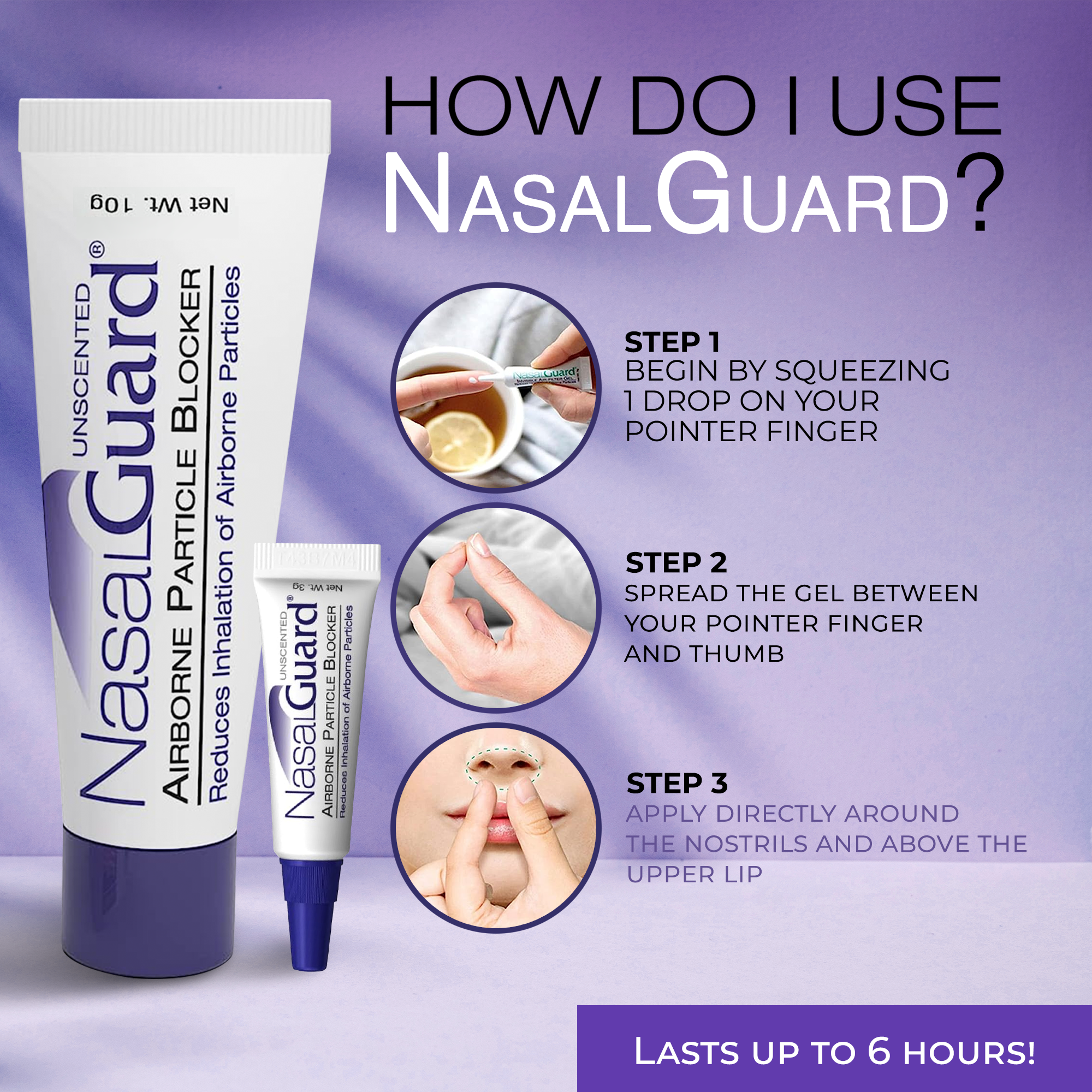 NasalGuard Airborne Particle Blocker | Allergy Prevention Gel | Unscented | 10g Tube