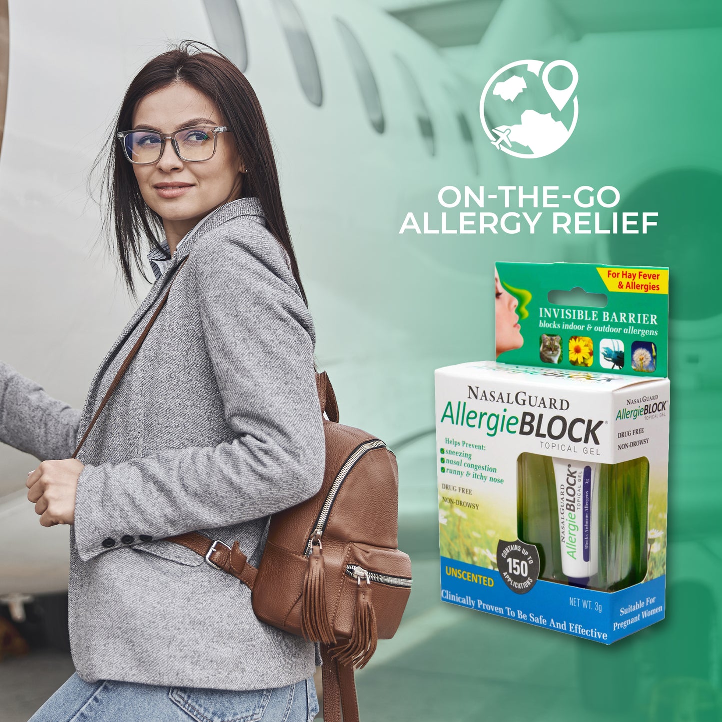 NasalGuard AllergieBlock - Allergy Relief Gel - Drug-Free, Unscented, 3g Tube