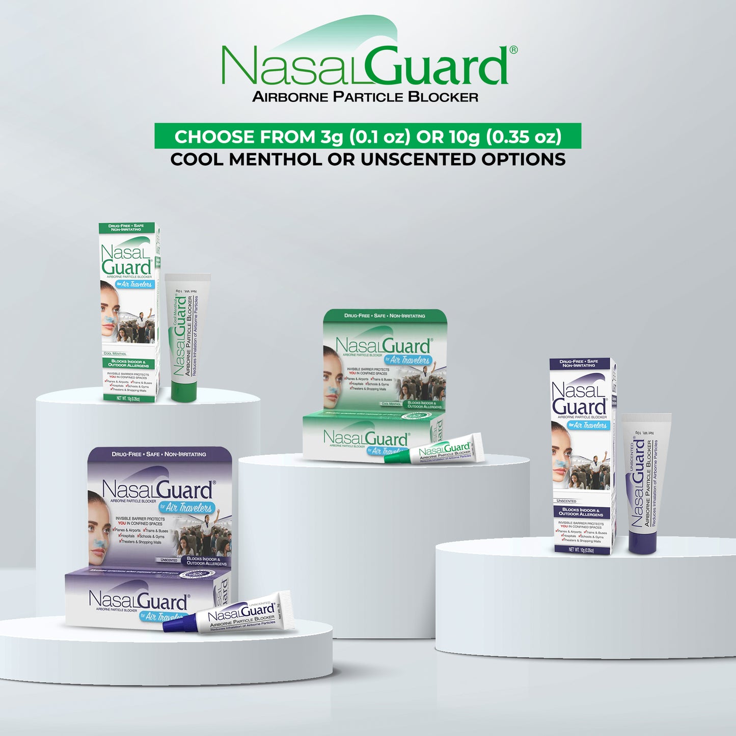 NasalGuard For Air Travelers- Allergy Relief Gel, Drug-Free, Cool Menthol, 3g Tube