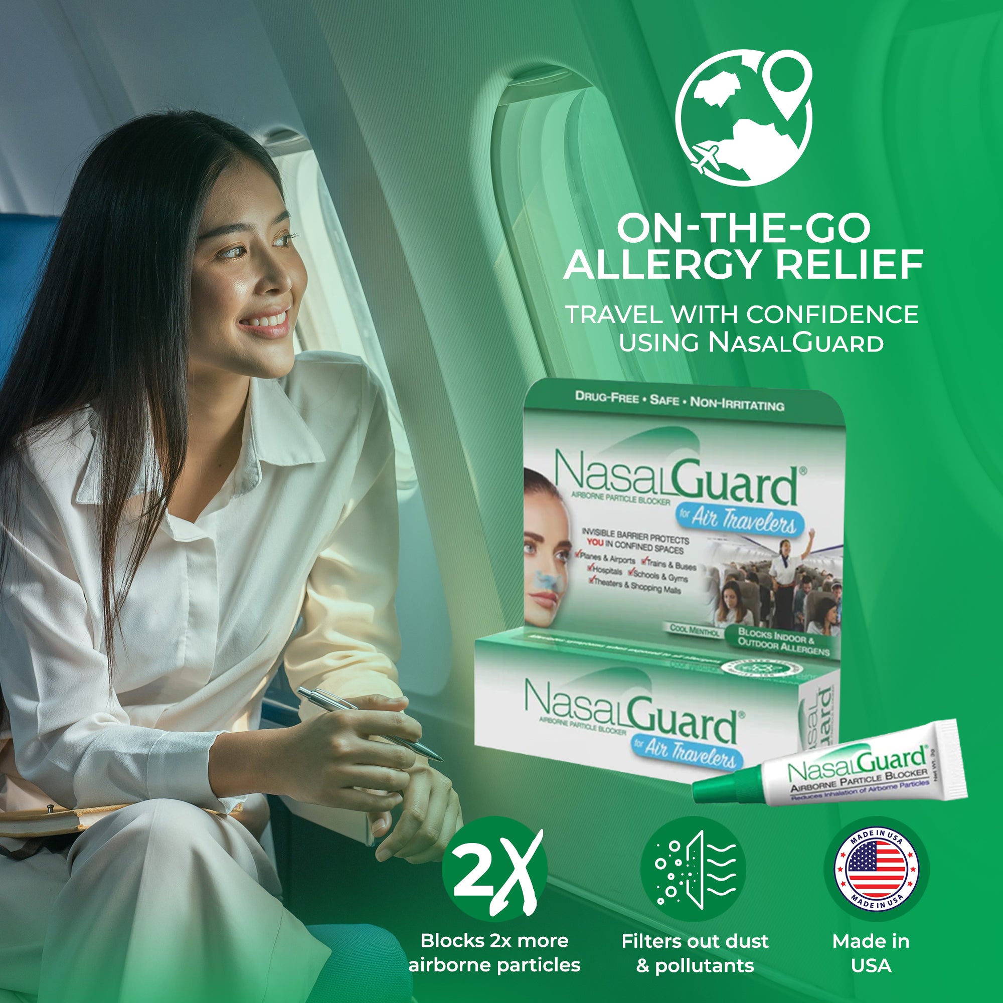 NasalGuard For Air Travelers | Virus & Allergen Protection | Cool Menthol | 3g Tube