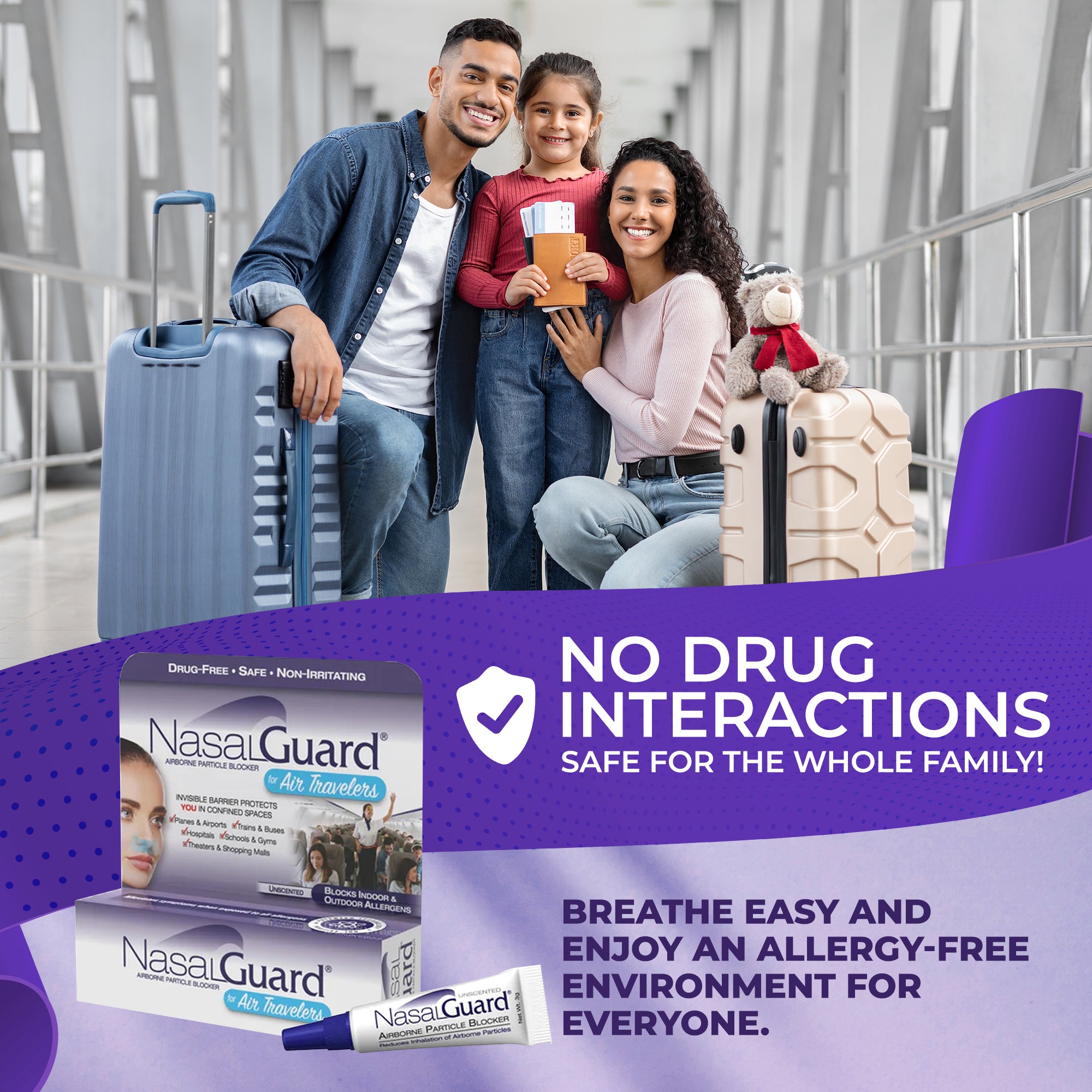 NasalGuard For Air Travelers | Virus & Allergen Protection | Unscented | 3g Tube