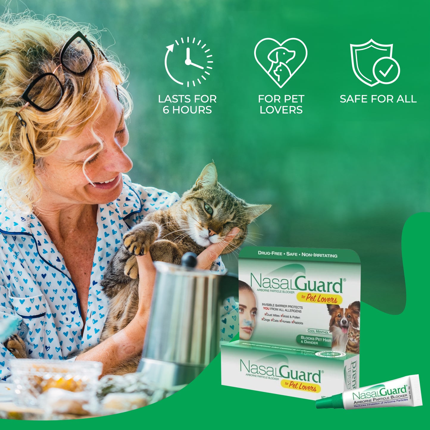 NasalGuard For Pet Lovers - Allergy Relief Gel, Drug-Free, Cool Menthol, 3g Tube