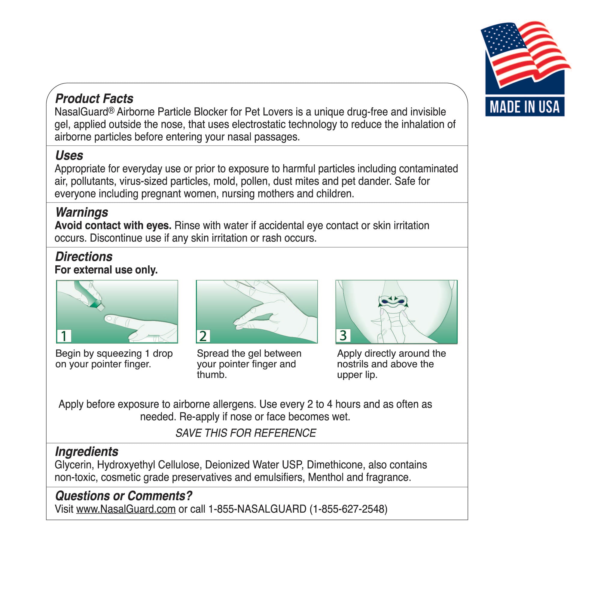 NasalGuard For Pet Lovers | Blocks Pet Hair & Dander | Cool Menthol | 3g Tube