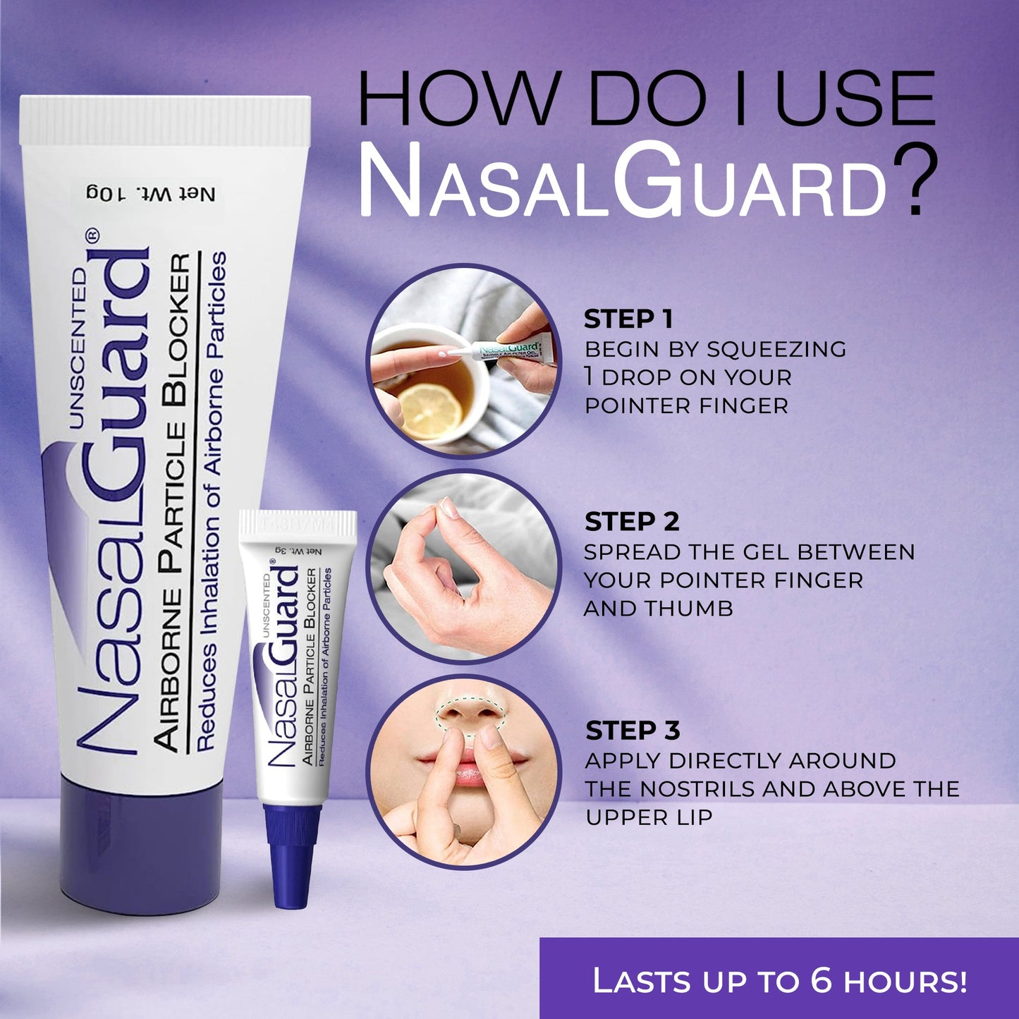 NasalGuard For Air Travelers - Airborne Particle Blocker, Unscented - 10g (Pack of 6)